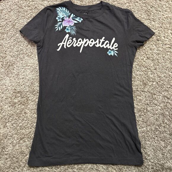 Aeropostale Youth Logo Short Sleeve Graphic Gray T-Shirt Size S Classic Crew - Picture 1 of 3